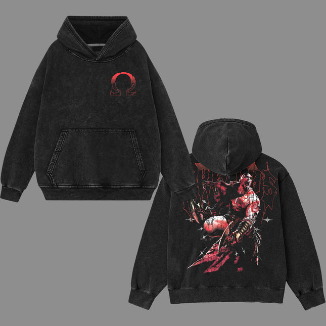 Kratos God of War Washed T-Shirt,Washed Hoodie 100%