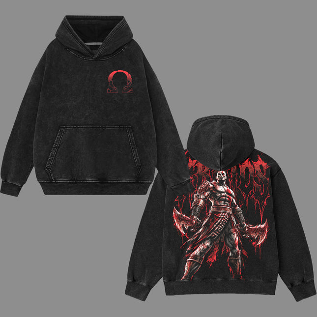 Kratos God of War V2 Washed T-Shirt,Washed Hoodie 100%