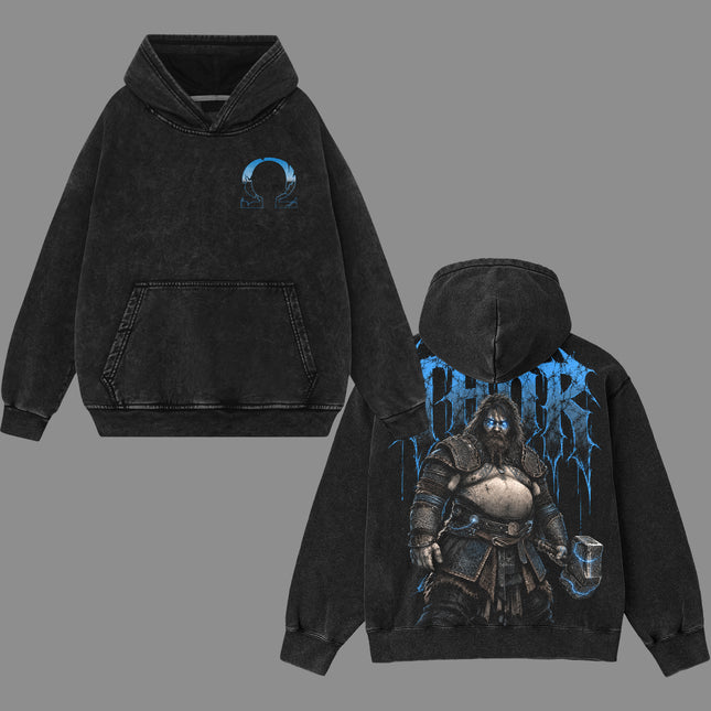 Thor God of War Ragnarok Washed T-Shirt, Washed Hoodie 100%