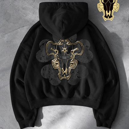Black Clover Magic Knights Squads Washed Hoodie Collection – Black Bulls, Golden Dawn, Silver Eagles, Crimson Lion Kings Anime Oversized Streetwear Pullover, Unisex Gift for Anime Fans